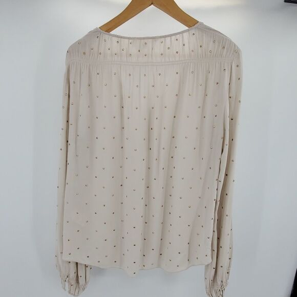 REBECCA TAYLOR women's 4 creme rayon gold studded blouse top - Picture 2 of 5